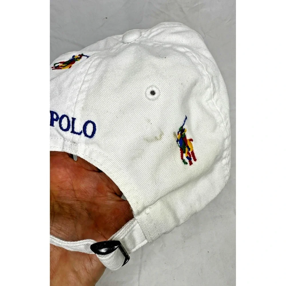 Polo Ralph Lauren Baseball Cap White Rainbow Embroidered Horses Cotton As Is